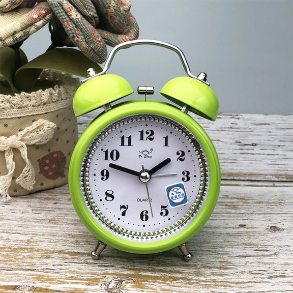3 Inch Metal Bell Alarm Clock With Night Light Student Bedside Fashion Clock(Green)
