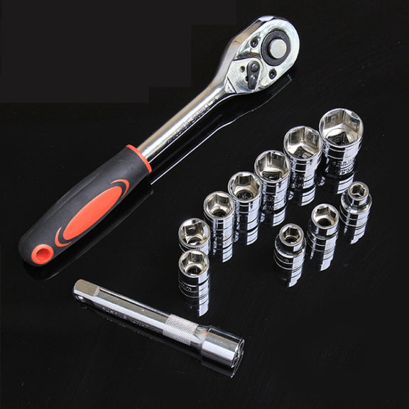 CY-0028 12 PCS/Set Auto Repair Tool Ratchet Quick Socket Wrench Hardware Box Combination, Model: 3/8 Middle Fly