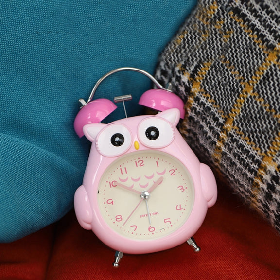 3 Inch Children Cartoon Owl Luminous Silent Bedside Snooze Small Alarm Clock(Light Blue)