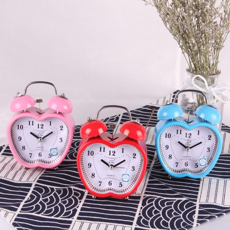 Children Cartoon Apple-Shaped Bedside Mute Desk Clock Metal Bell Digital Alarm Clock(Red)