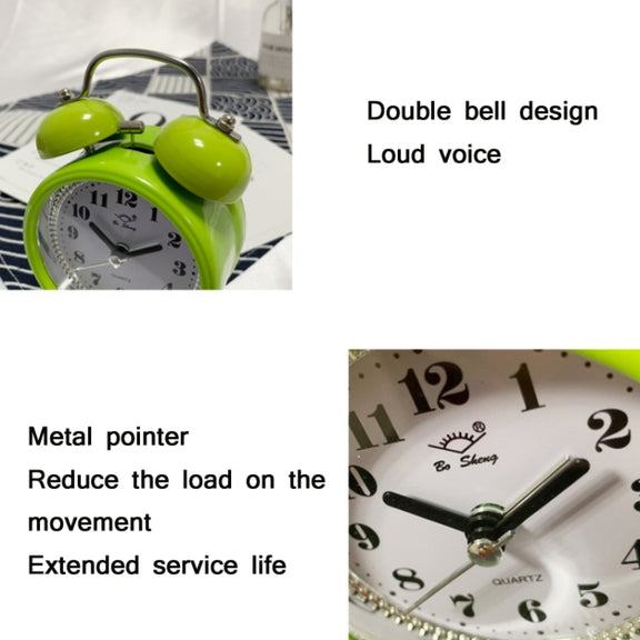 Children Cartoon Apple-Shaped Bedside Mute Desk Clock Metal Bell Digital Alarm Clock(Red)