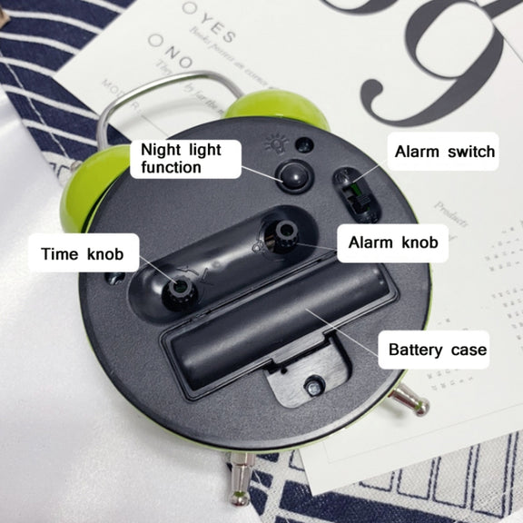 Children Cartoon Apple-Shaped Bedside Mute Desk Clock Metal Bell Digital Alarm Clock(Red)