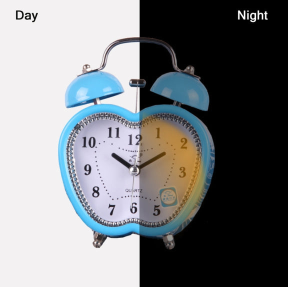 Children Cartoon Apple-Shaped Bedside Mute Desk Clock Metal Bell Digital Alarm Clock(Pink)