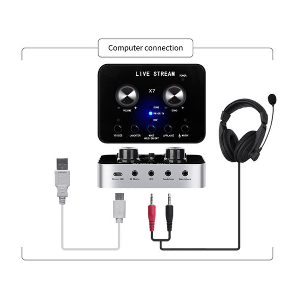 X7 Sound Card Voice Changer Mobile Phone And Computer Compatible With External Electronic Voice Call Microphone Live Sound Card(English Version)