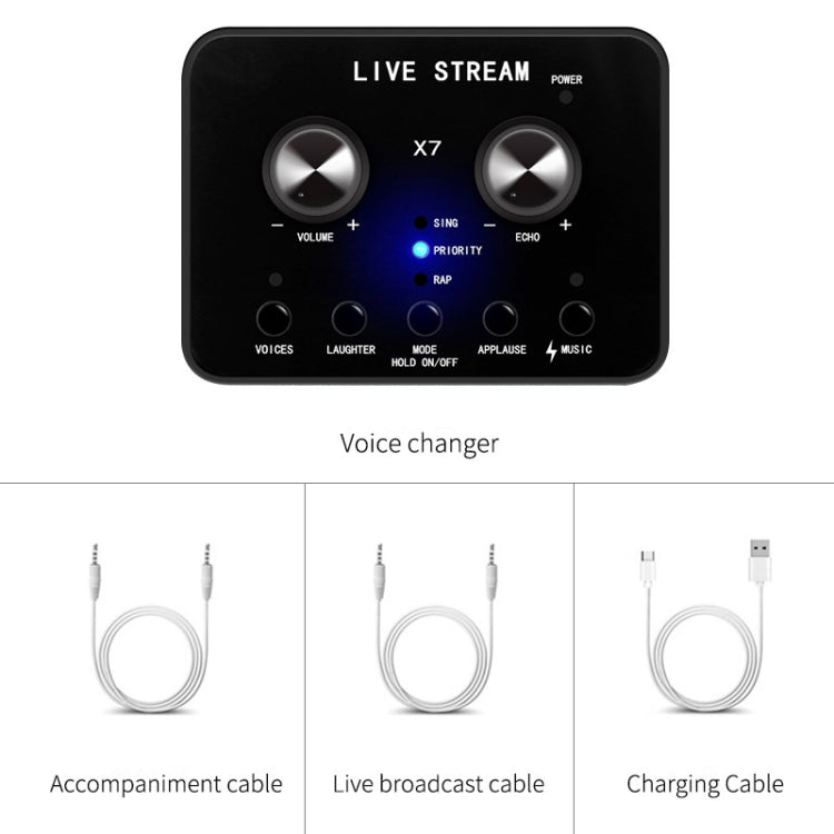 X7 Sound Card Voice Changer Mobile Phone And Computer Compatible With External Electronic Voice Call Microphone Live Sound Card(English Version)