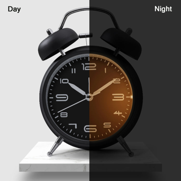 3304T Bedroom Bedside Multifunctional Bell Metal Alarm Clock With Night Light(White)