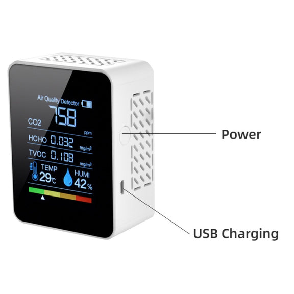 TVOC1 Portable CO2 Air Quality Formaldehyde Carbon Dioxide Detector Indoor Temperature Hygrometer with LED Digital Display(White)