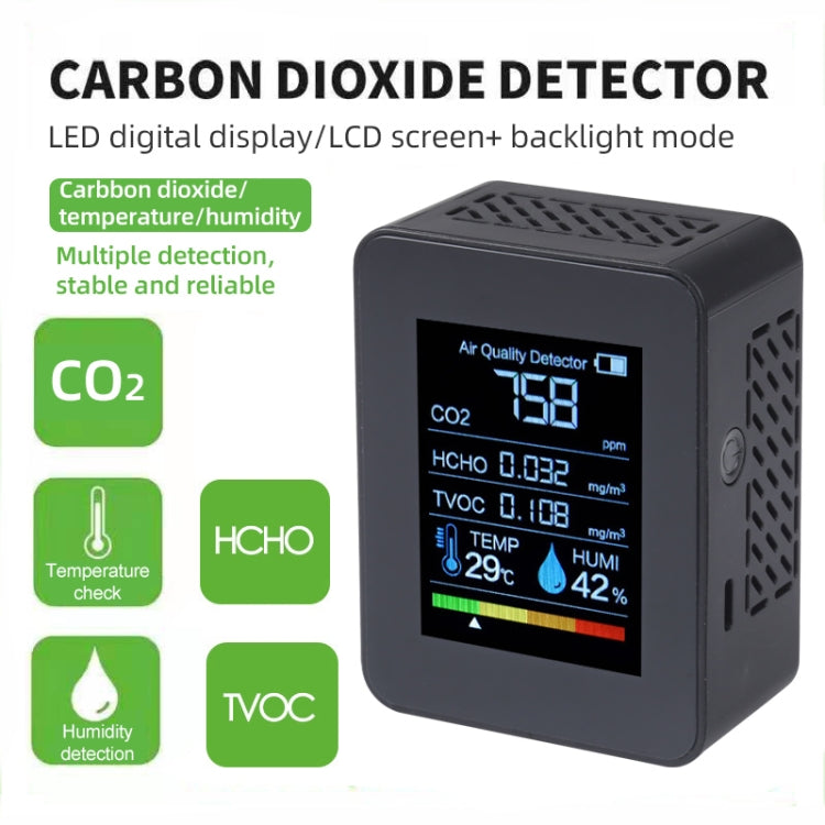 TVOC1 Portable CO2 Air Quality Formaldehyde Carbon Dioxide Detector Indoor Temperature Hygrometer with LED Digital Display(Black)