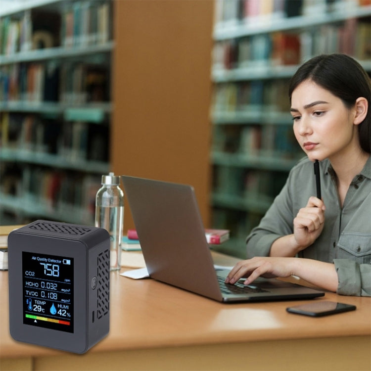 TVOC1 Portable CO2 Air Quality Formaldehyde Carbon Dioxide Detector Indoor Temperature Hygrometer with LED Digital Display(Black)