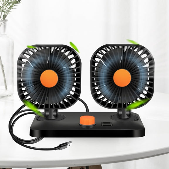 Mini USB 12 / 24V Car Electric Fan Double Head Fan