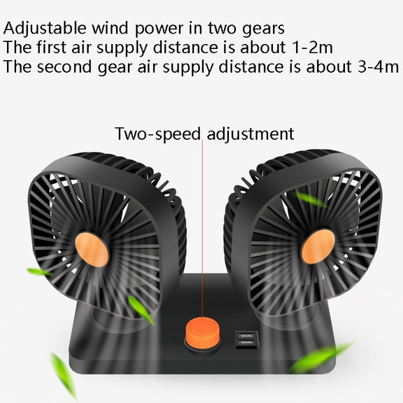 Mini USB 12 / 24V Car Electric Fan Double Head Fan