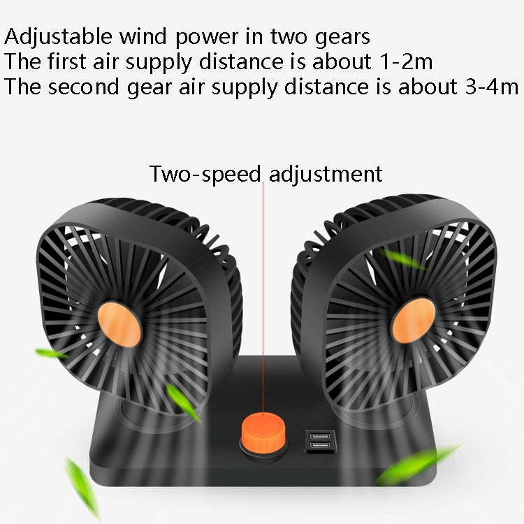 Mini USB 12 / 24V Car Electric Fan Double Head Fan