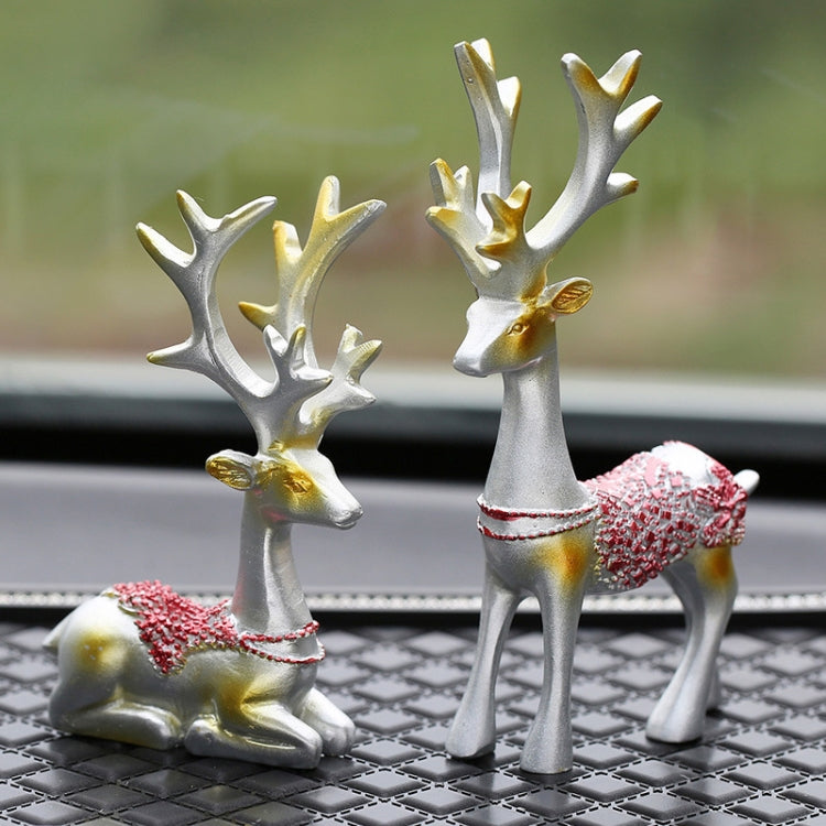 2 Pairs R-8820 Car Ornaments Car Home Safe Deer Decorations(Silver)
