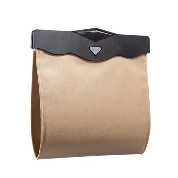 Car Trash Can Car Chair Back Hanging Storage Box Hidden Folding Storage Bag With LED Light(Beige)