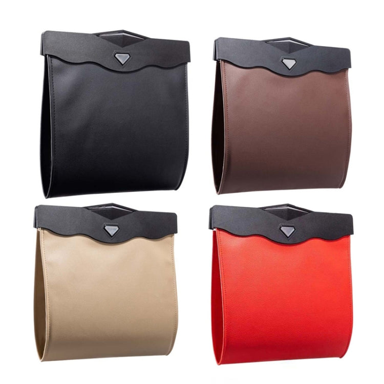 Car Trash Can Car Chair Back Hanging Storage Box Hidden Folding Storage Bag With LED Light(Beige)