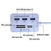 619-3.0 3 Port HUB + 4 Port Card Reader One to Three High Speed USB 3.0 Hub Splitter(White)