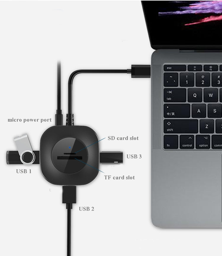 H25-3.0 3 x USB Port + TF/SD Card Reader Computer Notebook High-Speed Hub Splitter