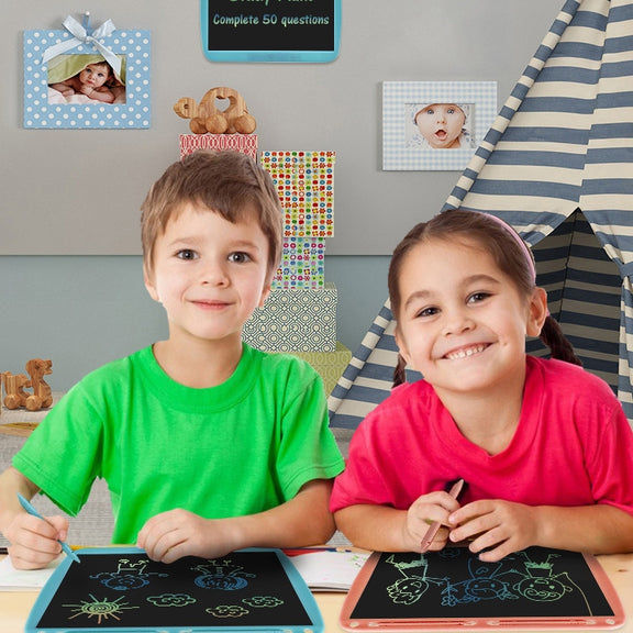 15inch Charging Tablet Doodle Message Double Writing Board LCD Children Drawing Board, Specification: Blue Colorful Lines (Blue)