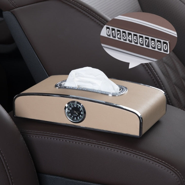 Car Clock Tissue Box Multi-Function Vehicle Instrument Table Paper Towel Box, Style: Clock+Parking Card (Ivory)