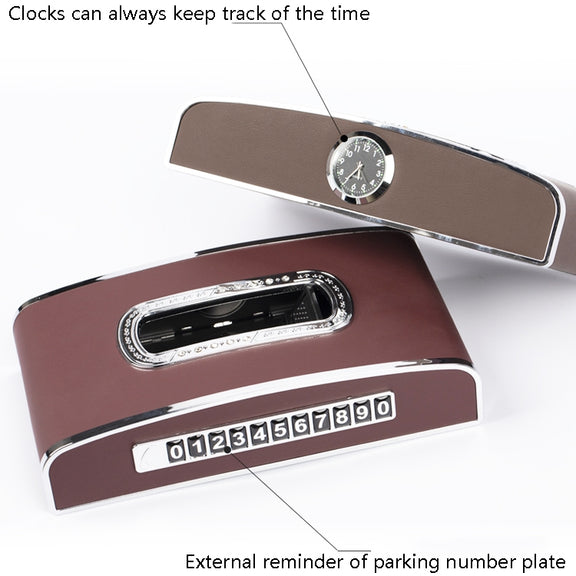 Car Clock Tissue Box Multi-Function Vehicle Instrument Table Paper Towel Box, Style: Clock+Parking Card (Agate)