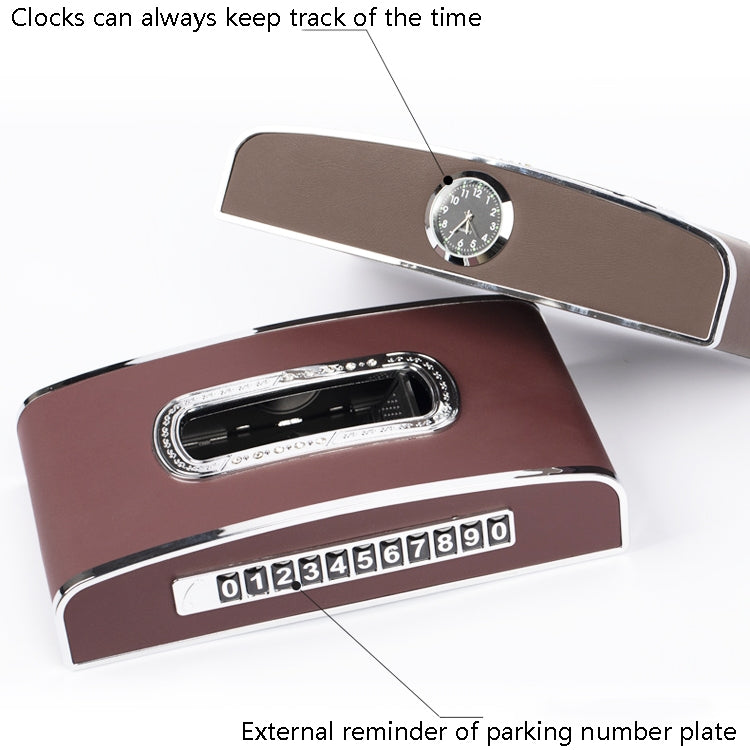 Car Clock Tissue Box Multi-Function Vehicle Instrument Table Paper Towel Box, Style: Clock+Parking Card (Black)