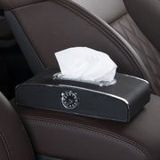 Car Clock Tissue Box Multi-Function Vehicle Instrument Table Paper Towel Box, Style: With Clock (Black)