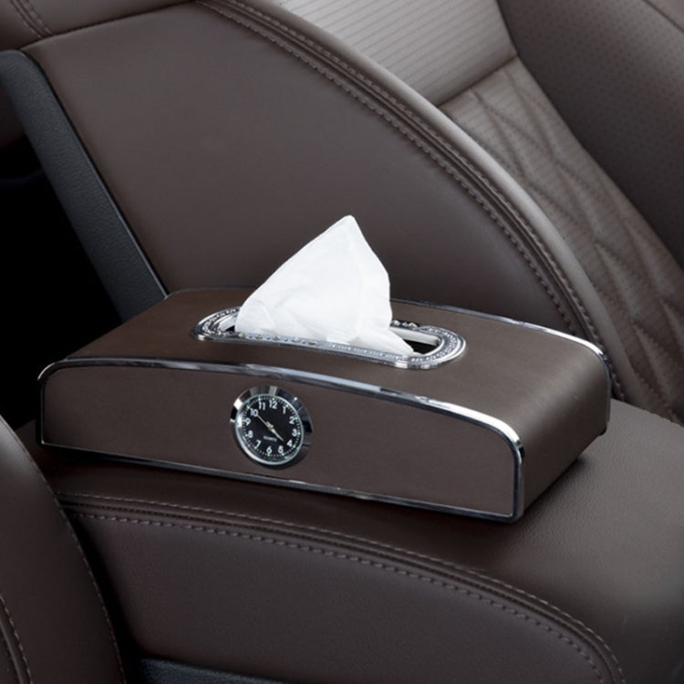 Car Clock Tissue Box Multi-Function Vehicle Instrument Table Paper Towel Box, Style: With Clock (Mocha Brown)