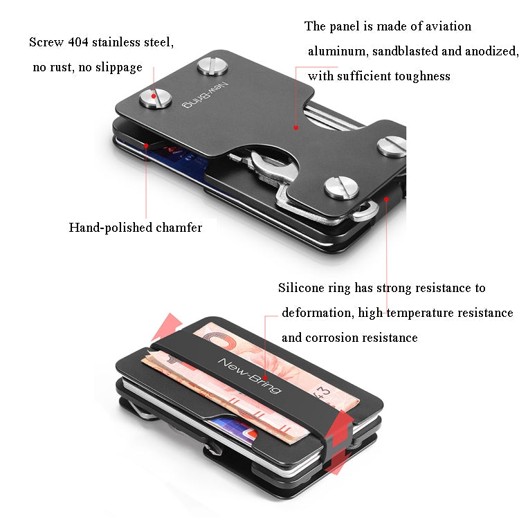 New-Bring Metal Card Holder Multifunctional  EDC Wallet Can Store Keys & U Disk(Black)
