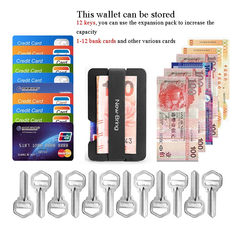 New-Bring Metal Card Holder Multifunctional  EDC Wallet Can Store Keys & U Disk(Black)