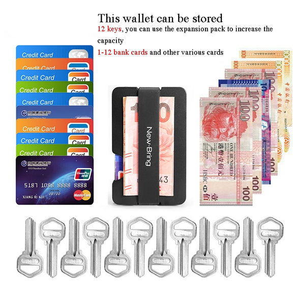 New-Bring Metal Card Holder Multifunctional  EDC Wallet Can Store Keys & U Disk(Black)