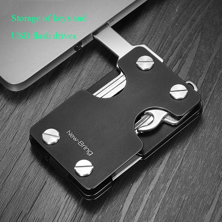 New-Bring Metal Card Holder Multifunctional  EDC Wallet Can Store Keys & U Disk(Black)