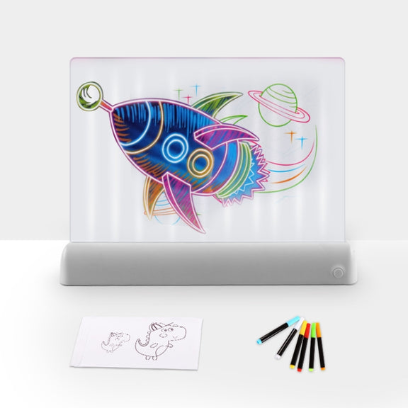3D Painting Fluorescent Plate LED Shining Puzzle Children Graffiti Panel Handwritten Message Board(Grey)