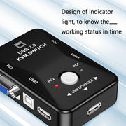 HW1701  2 into 1 out KVM Switcher 2 Port Manual VGA Switch USB With Keyboard Mouse Switching(Black)