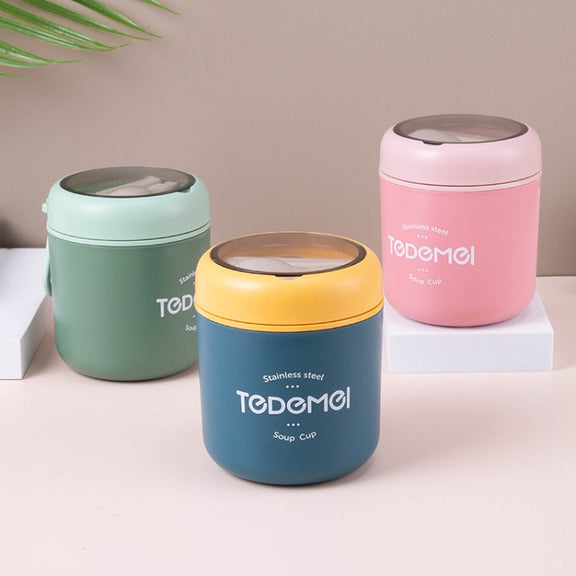 Portable Thermal Insulation Sealed Soup Cup With Lid Breakfast Lunch Box For Office Workers(Pink)