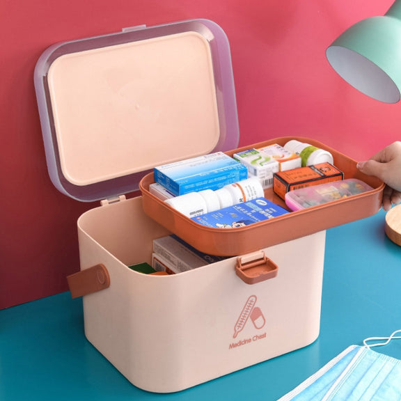 Household Plastic Small Medicine Box Portable Medicine Storage Box, Size: 27.7 x 20.4 x 19.4cm(Pink)