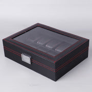 Carbon Fiber PU Leather Watch Box Jewelry Storage Box Packaging Box, Style:  Double-layer