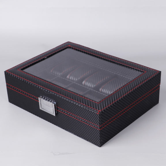 Carbon Fiber PU Leather Watch Box Jewelry Storage Box Packaging Box, Style:  Double-layer
