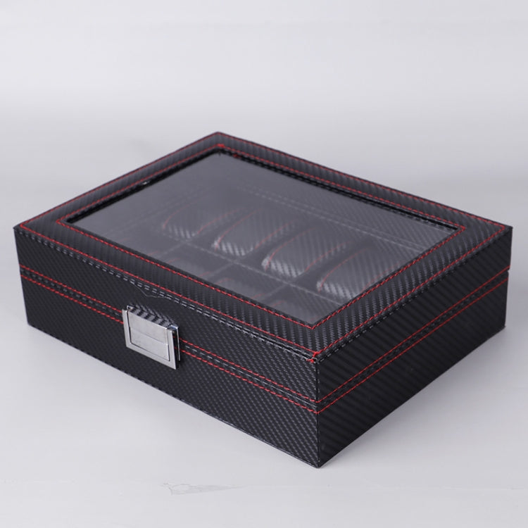 Carbon Fiber PU Leather Watch Box Jewelry Storage Box Packaging Box, Style:  Double-layer