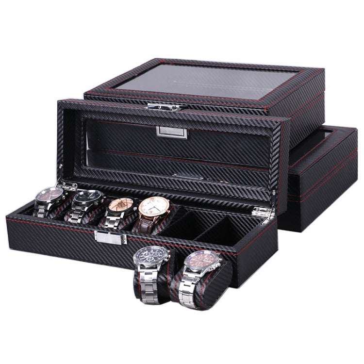 Carbon Fiber PU Leather Watch Box Jewelry Storage Box Packaging Box, Style:  Double-layer
