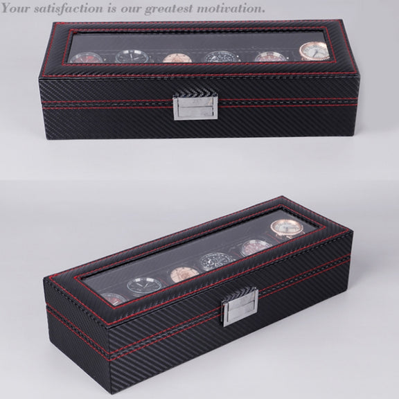 Carbon Fiber PU Leather Watch Box Jewelry Storage Box Packaging Box, Style:  Double-layer