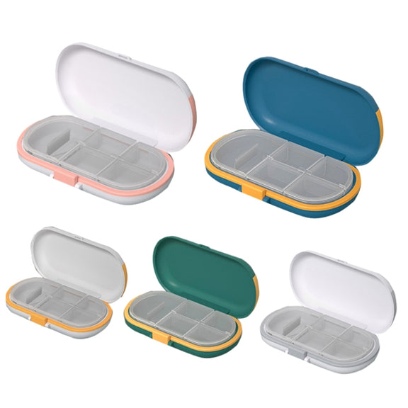 HW073 Portable Cut Medicine Large-capacity Pill Box Compartment Sealed Small Pill Box(White Yellow)