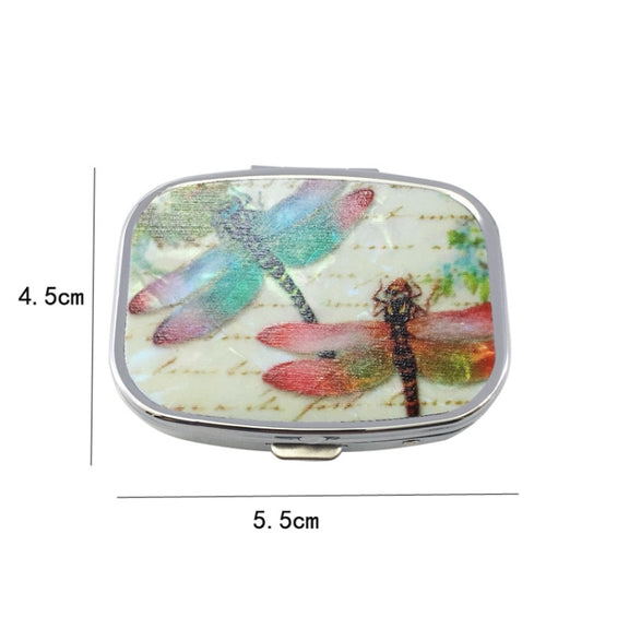2 PCS Y10336 Two-Compartment Metal Portable Pill Box(Dragonfly)