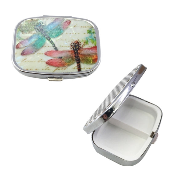2 PCS Y10336 Two-Compartment Metal Portable Pill Box(Dragonfly)
