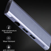 T1901 Type-C Docking Station Multifunction Adapter HD Media Interface + RJ45 + USB3.0 X 2 + SD + TF Multifunction Hub(6 in 1 Silver Gray)