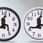 Walking Clock Businessman Briefcase Glass Wall Clock Personality Clock Decoration Round Clock(Black)