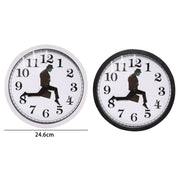 Walking Clock Businessman Briefcase Glass Wall Clock Personality Clock Decoration Round Clock(Black)