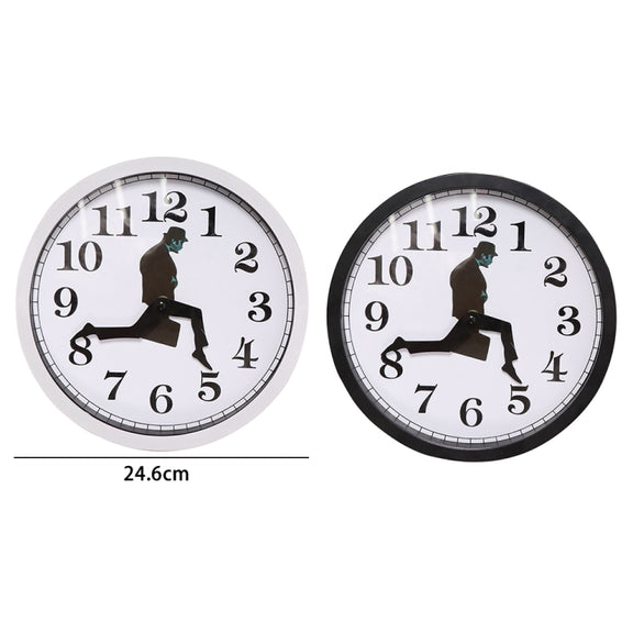 Walking Clock Businessman Briefcase Glass Wall Clock Personality Clock Decoration Round Clock(Black)