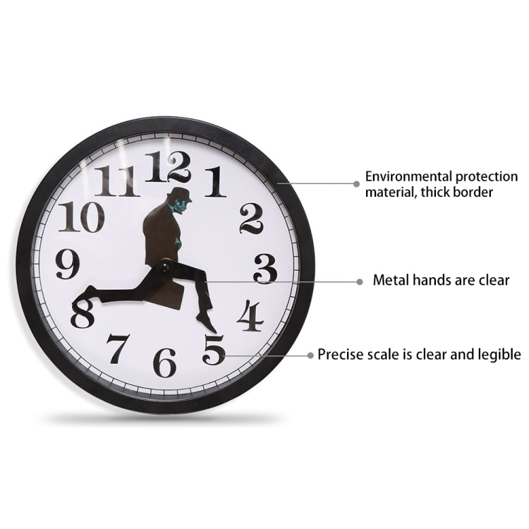 Walking Clock Businessman Briefcase Glass Wall Clock Personality Clock Decoration Round Clock(Black)