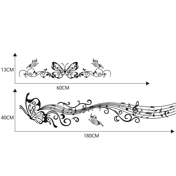 D-347 Butterfly Note Car Sticker Sheet Music Waist Line Body Sticker(Black)