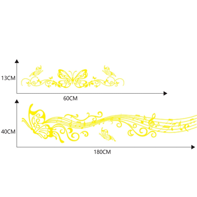 D-347 Butterfly Note Car Sticker Sheet Music Waist Line Body Sticker(Yellow)